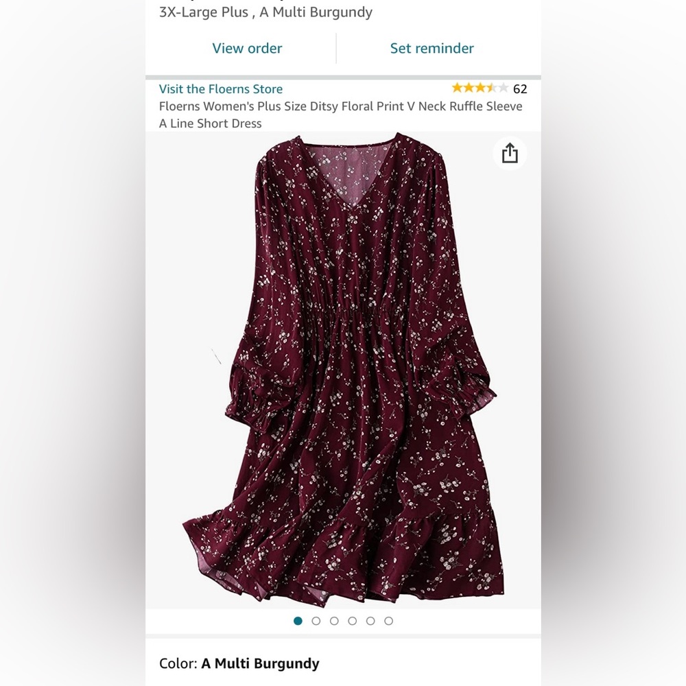 NEW 3XL Floral Print V Neck, Ruffle Sleeve, A Line Short Dress in Burgundy